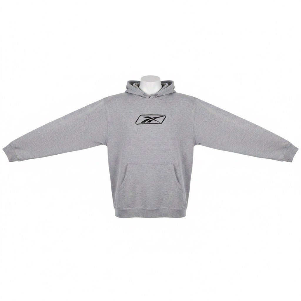 Reebok Grey Logo Hoodie Men’s Comfortable & Stylish Long Sleeves Size M