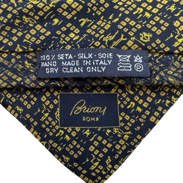 Brioni Mens Navy Yellow Silk Tie Geometric Pattern Handmade In Italy 3.5" Wide