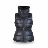 Zara Basic Womens Black Down Puffer Vest Faux Fur Collar Belted Quilted Size M