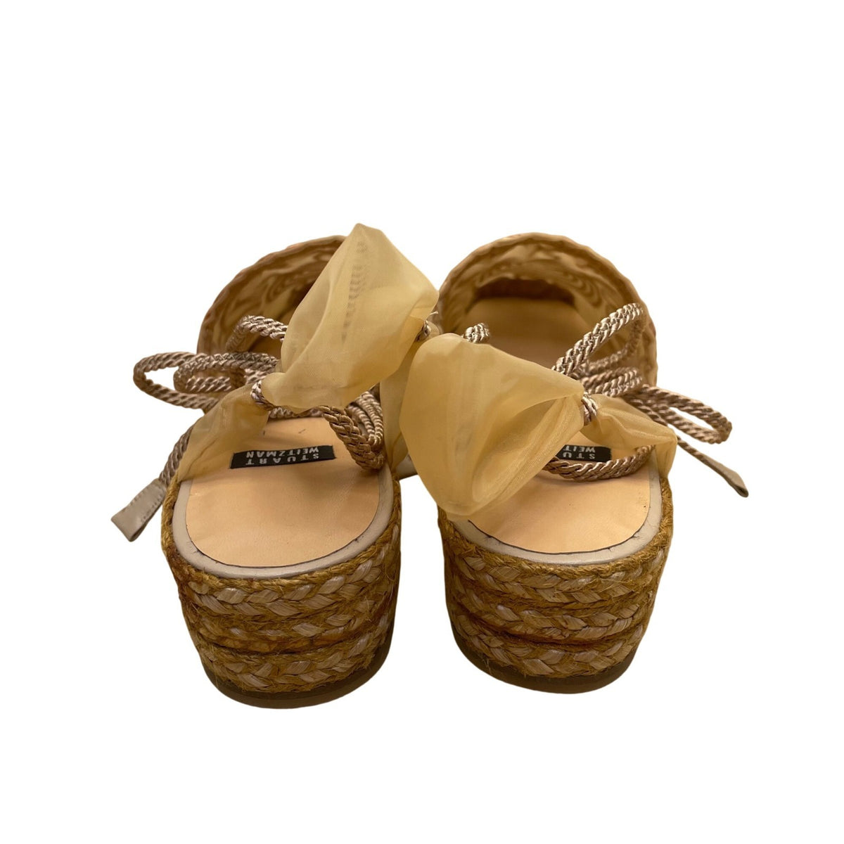 Stuart Weitzman Women’s Brown Embroidered Espadrille Lace-Up Satin Flats Size 7