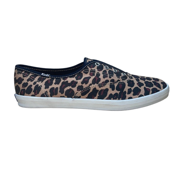 Keds Women’s Brown Leopard Print Cushioned Slip-On Canvas Sneakers Size 10