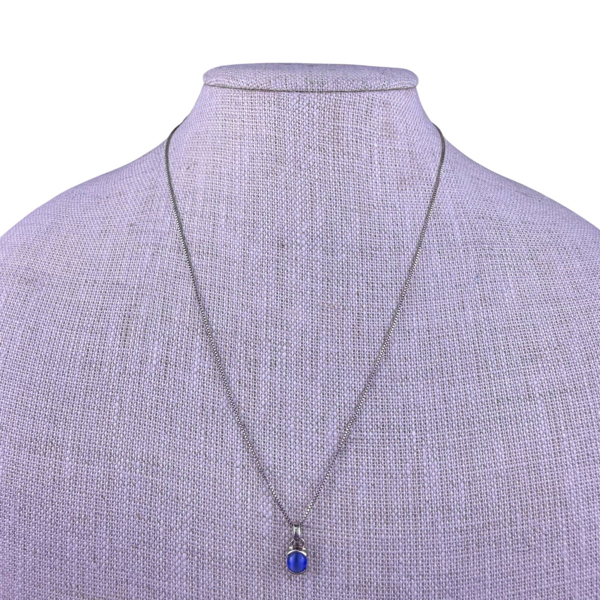 Sterling Silver Womens Blue Stone Pendant Necklace 925 Chain Thailand Handmade