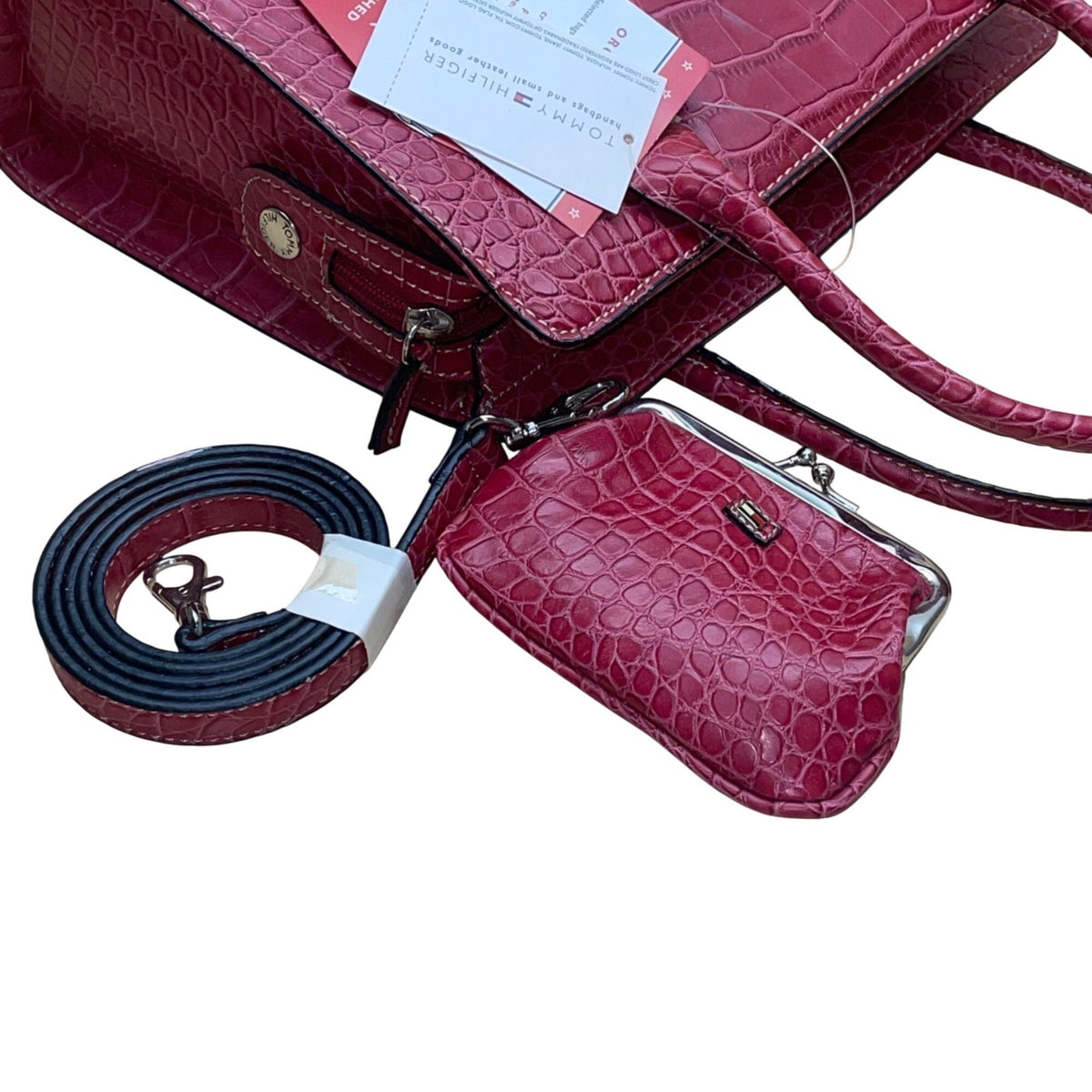 Tommy Hilfiger Women’s Red Croc Embossed Leather Picture Perfect Satchel Bag