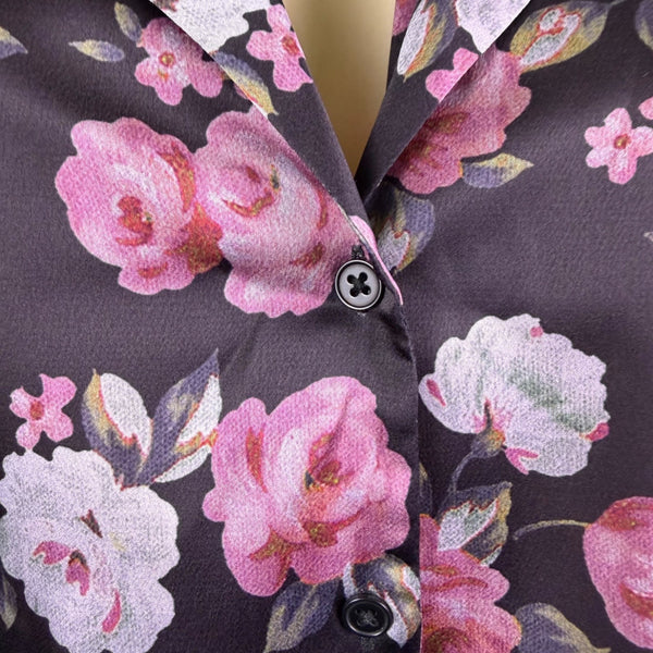 Asos Womens Black & Pink Floral Button-Up Long Sleeve Shirt Size US 8