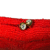 Saks Fifth Avenue Women’s Red Spiral Beaded Vintage Design Clasp Closure Pouch