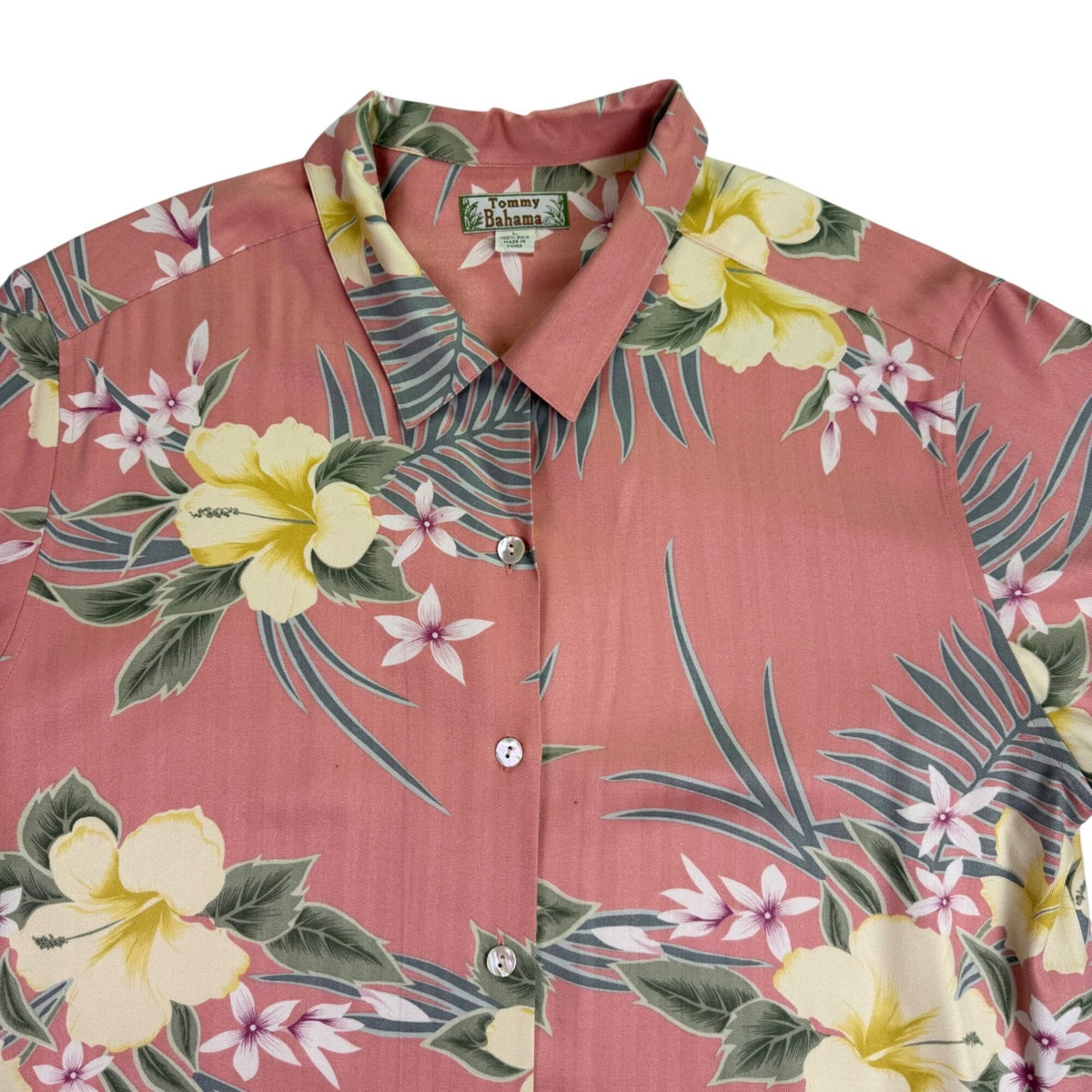 Tommy Bahama Mens Pink Floral 100% Silk Hawaiian Shirt Size L