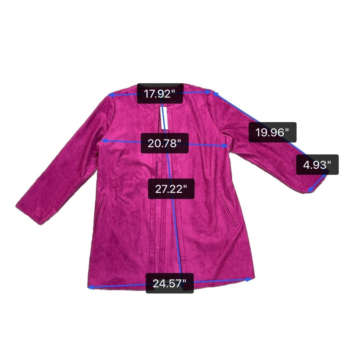 Chicos Womens Magenta Faux Suede Topper Open Long Sleeve Jacket Size 2