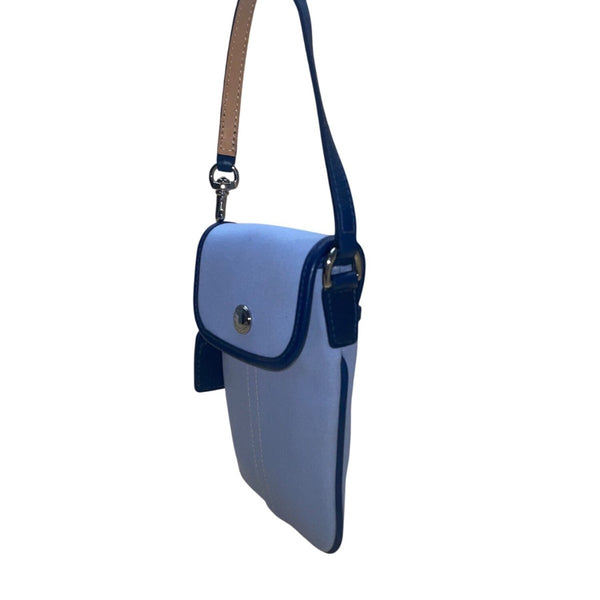 Coach Women’s Light Blue Fabric & Leather With Signature Detail Wristlet Bag