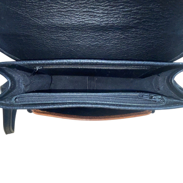 Black & Brown Faux Croc Embossed Leather Flap Magnetic Closure Crossbody Bag
