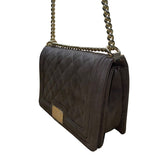 Bebe Women’s Gray Faux Leather Quilted With Gold Chain Strap Shoulder Bag