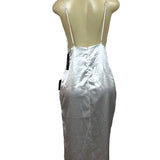 Lulus White Satin Midi Dress With Spaghetti Straps & Open Back Design Sz M - New