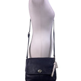 Coach Women’s Black Pebbled Leather Adjustable Strap Silver-Tone Crossbody Bag