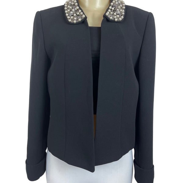 Tahari Arthur S. Levine Luxe Black  With Beaded Collar Womens Blazer Sz 6
