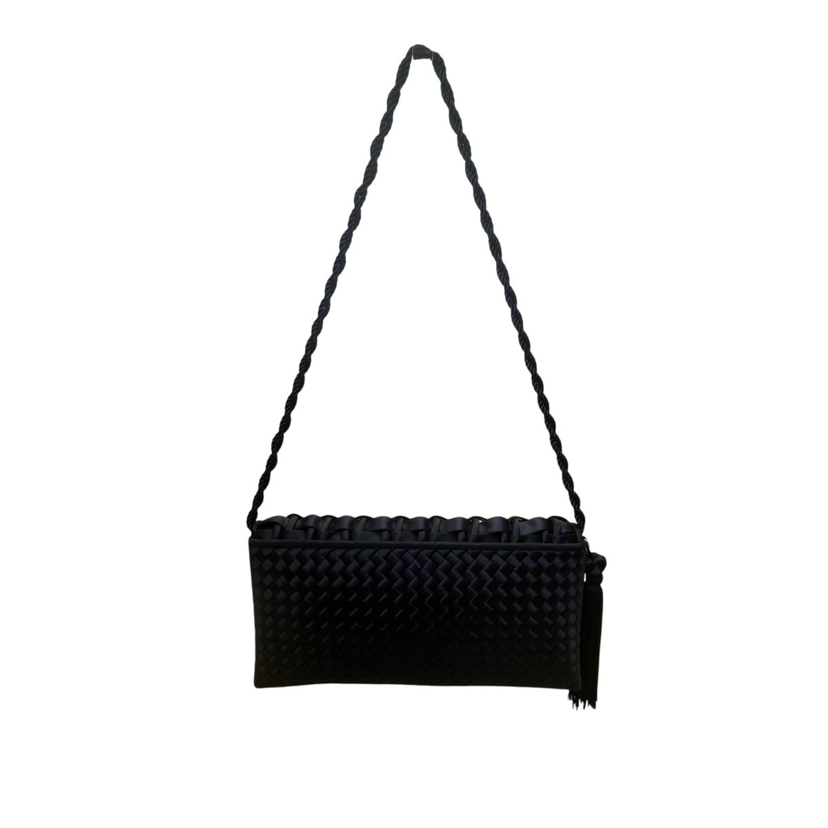 Sondra Roberts Women’s Dark Blue Woven With Tassel Braided Handle Shoulder Bag