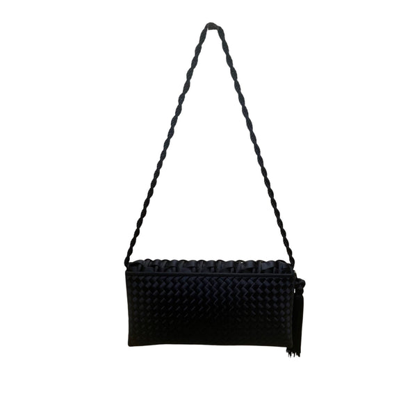 Sondra Roberts Women’s Dark Blue Woven With Tassel Braided Handle Shoulder Bag