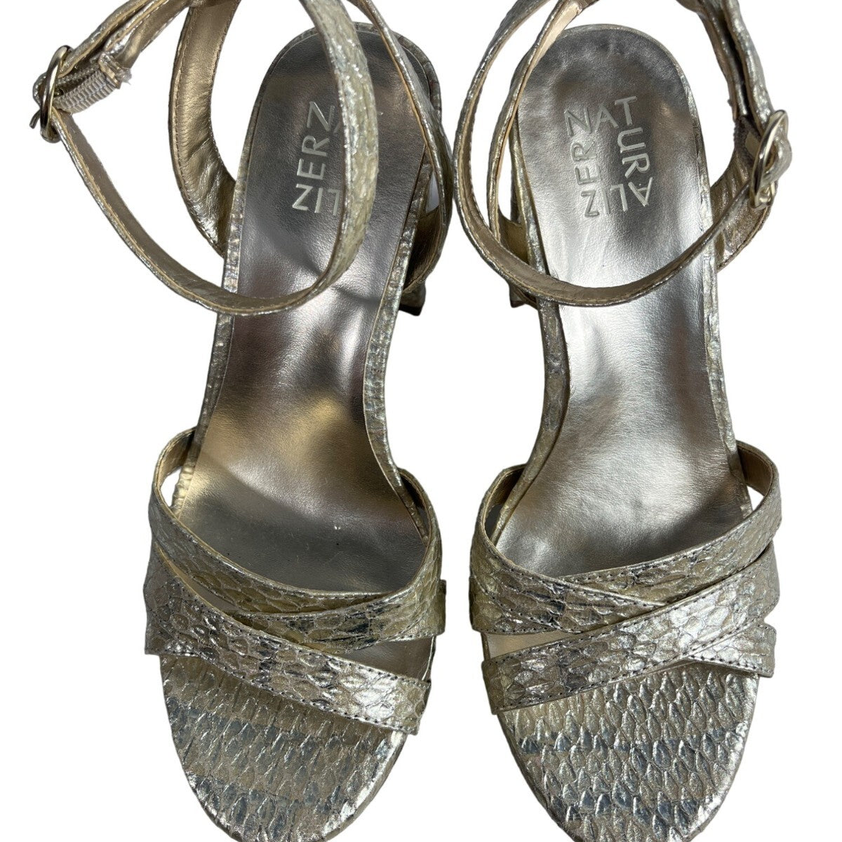 Naturalizer Gold Snake Skin Mallory Ankle Strap Platform Heel Sz 8W - New
