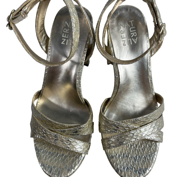 Naturalizer Gold Snake Skin Mallory Ankle Strap Platform Heel Sz 8W - New