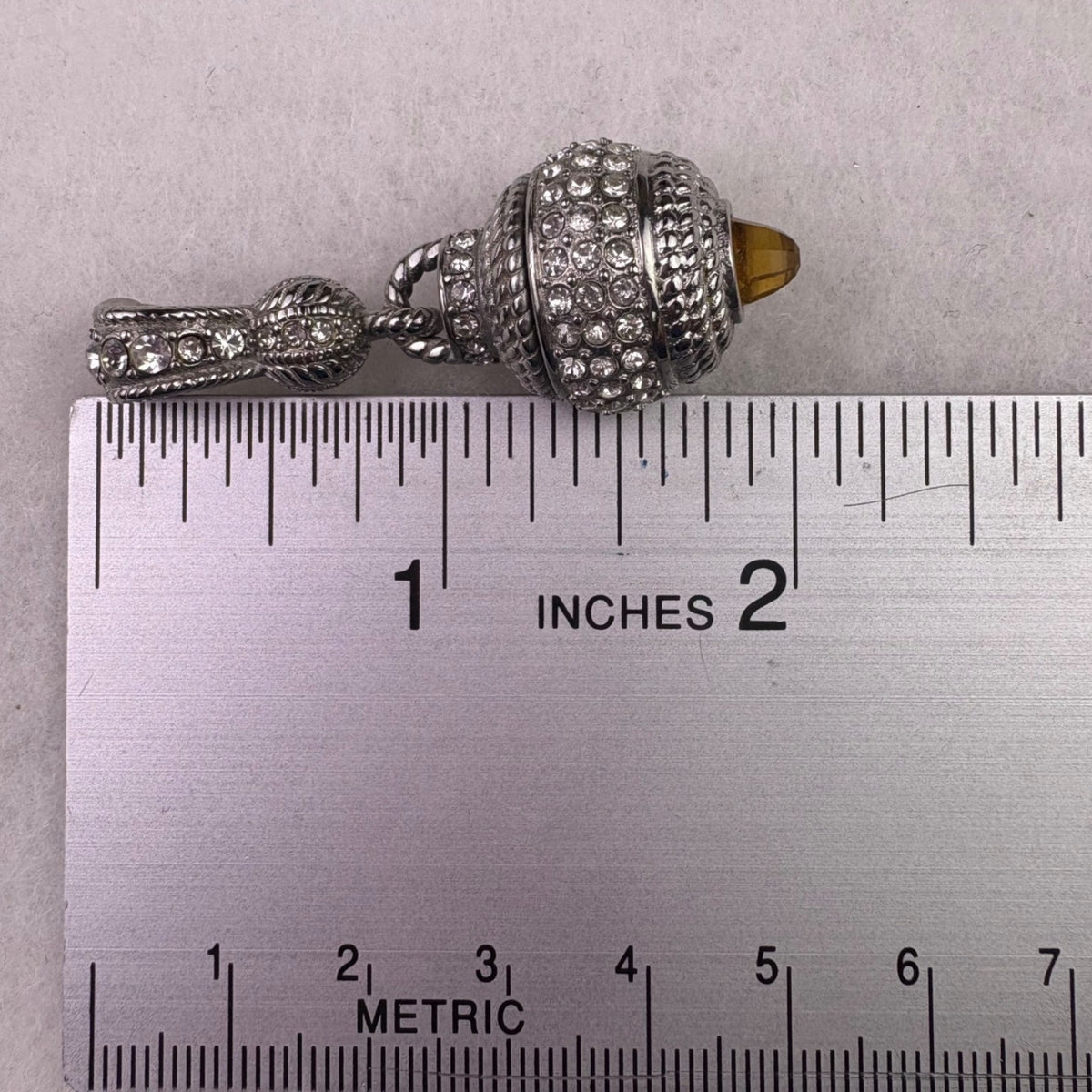 DSMK Stainless Steel Rhinestone Pendant Silver Tone Twisted Design Unique Shape