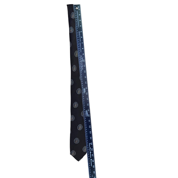 Saint Laurent Mens Black Silk Printed Tie All-Over Emblem Design Formal Acc