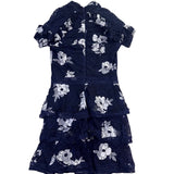 AX Paris Womens Navy Lace Floral Mini Dress Elegant Ruffle Details Size 10