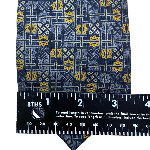 Brioni Mens Blue Yellow Silk Geometric Tie Handmade In Italy Elegant Design