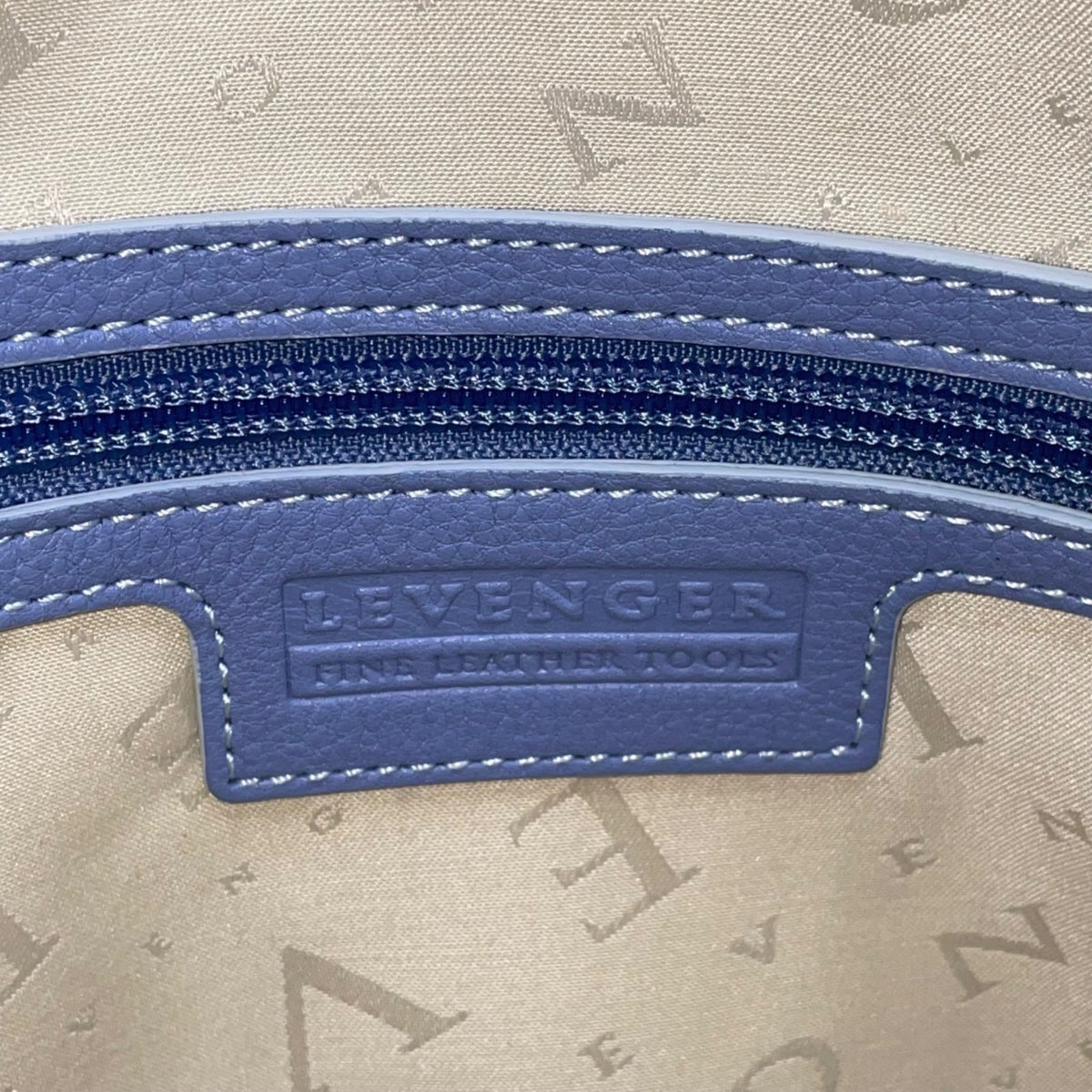 Levenger Women’s Blue Leather Double Handles Front Pocket Shoulder Tote Bag