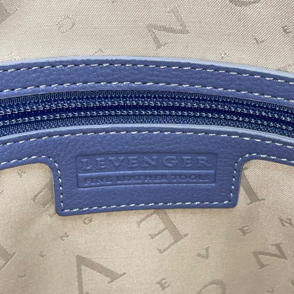 Levenger Women’s Blue Leather Double Handles Front Pocket Shoulder Tote Bag