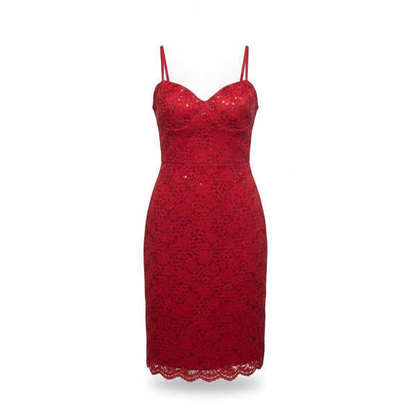 As U Wish Womens Red Lace Sequin Dress Sleeveless Size S 