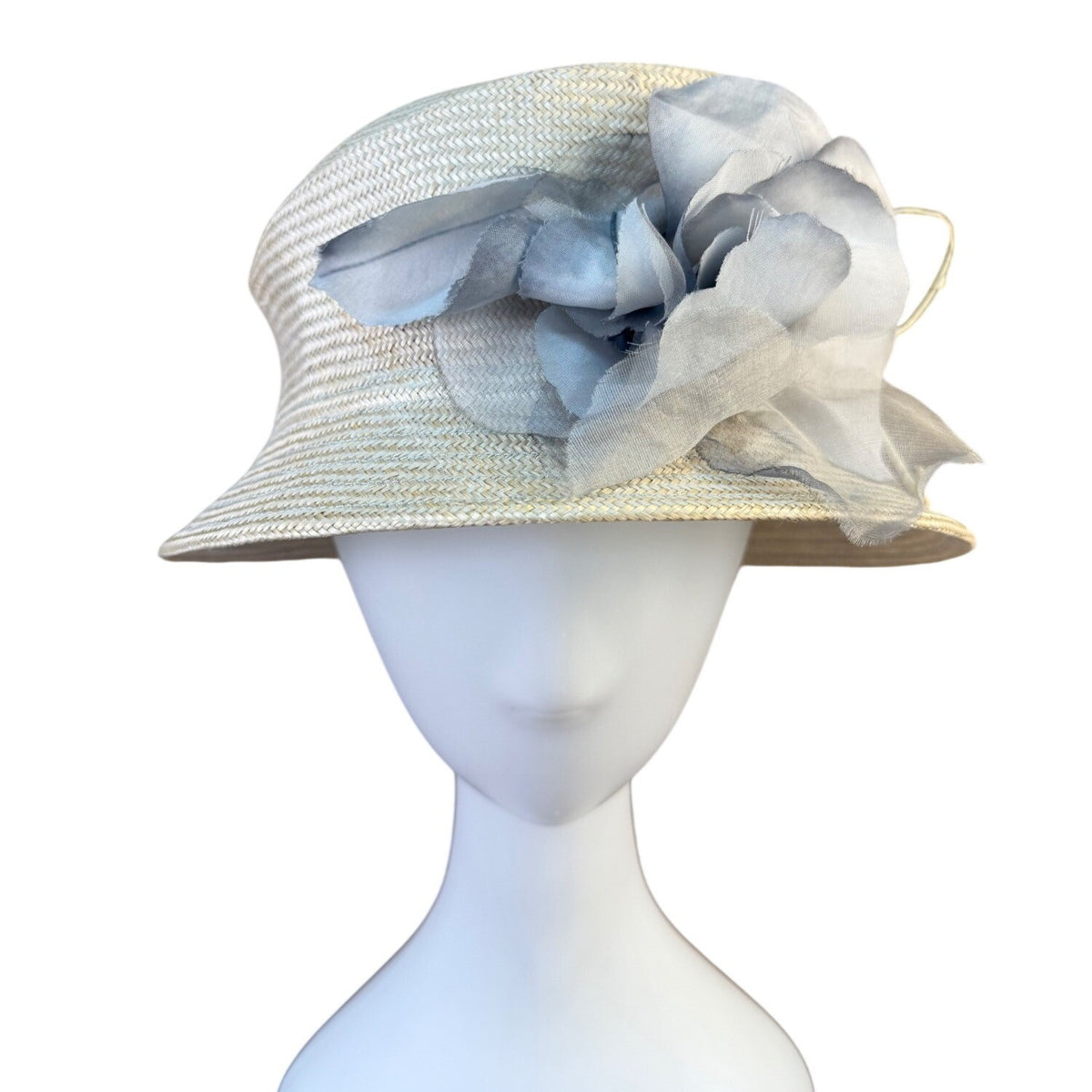 Vintage Ariane Millinery Womens Natural Straw Hat White Wide Brim Floral Accent