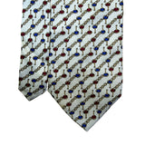 Tom James Mens Ivory Silk Tie Chain Link Red & Blue Pattern Elegant Made In USA