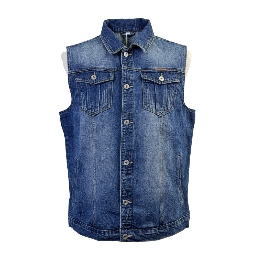Faxikio Mens Blue Denim Vest Jacket Cotton Blend Casual Lightweight Size XL