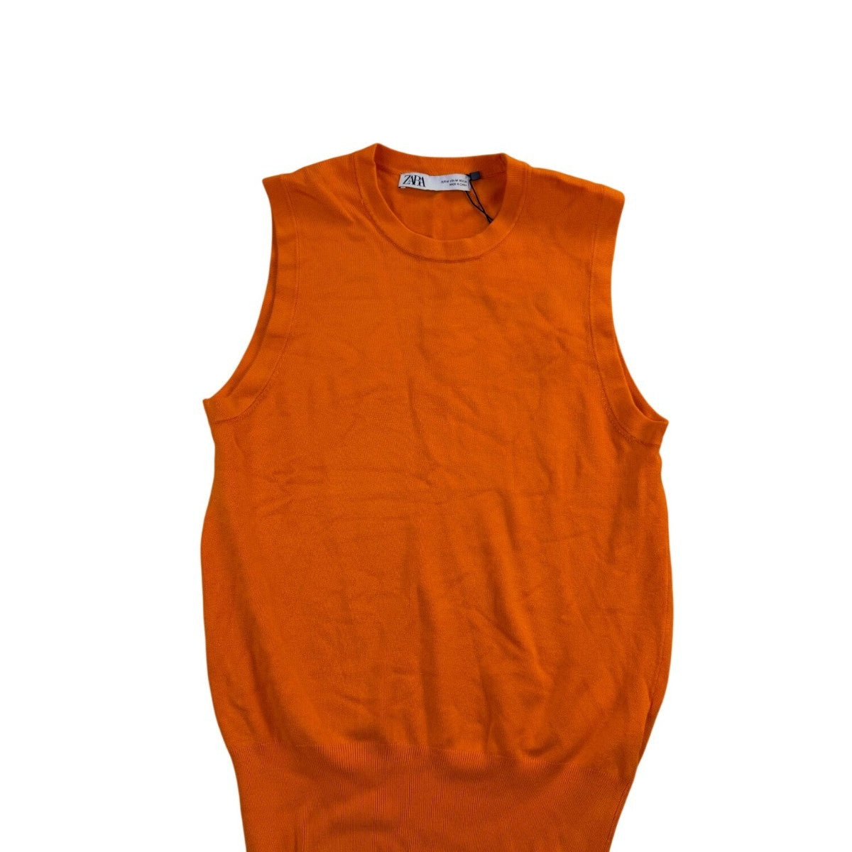 Zara Womens Orange Knit Sleeveless Sweater Viscose Blend Elastic Hem Size M