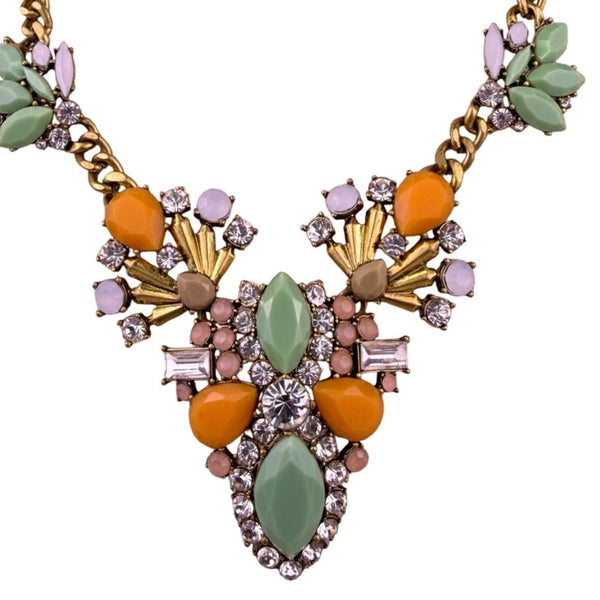 J.Crew Womens Multicolor Statement Necklace Gold Tone Crystal Navette Design