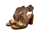 Coach Womens Dusty Gold Beechwood Mandy Met Leather Sandals Block Hell Sz 6B