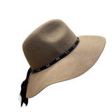 American Eagle Women Beige Wool Wide Brim Floppy Hat With Black Braided Cord