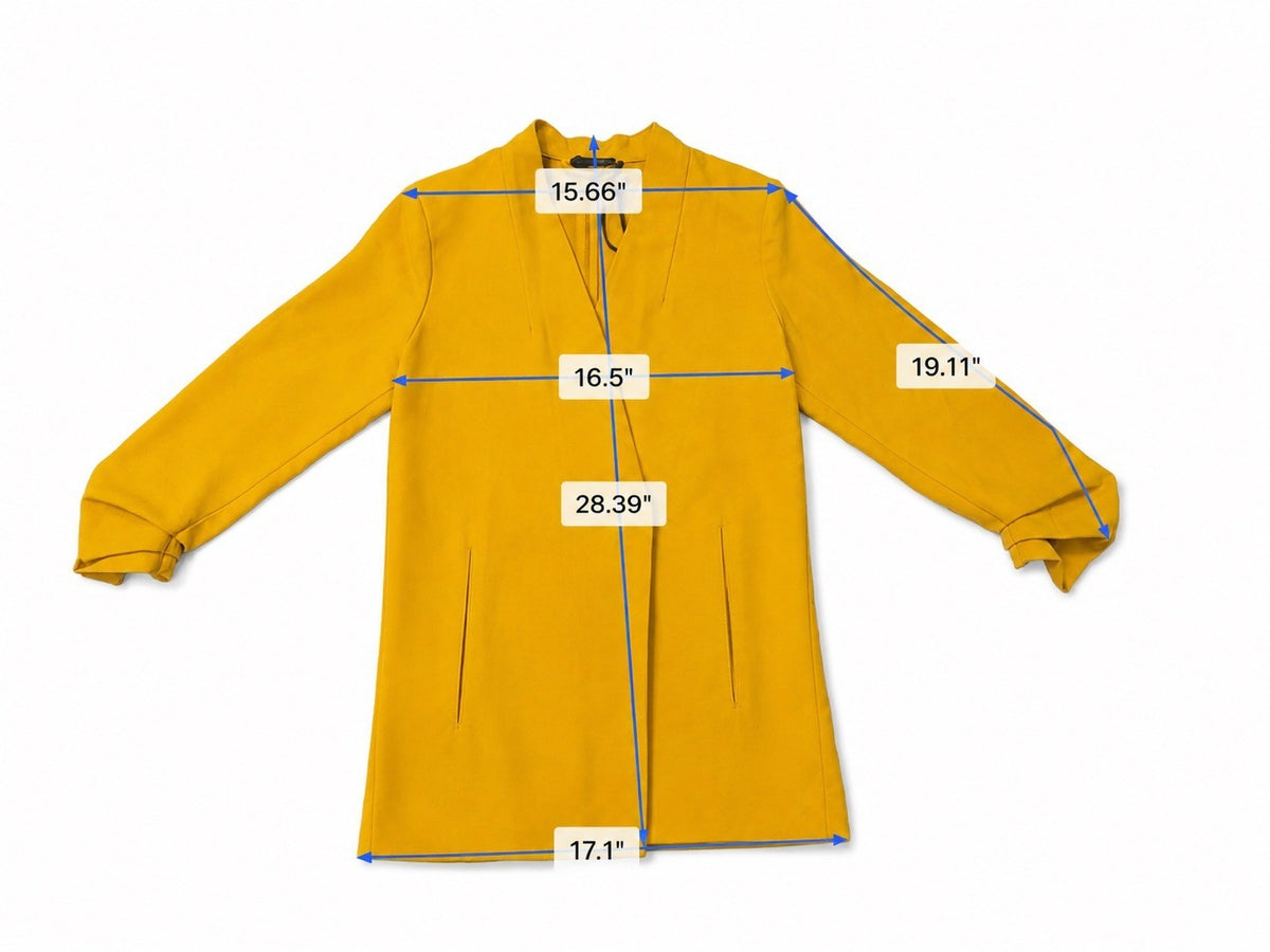 Shinesstar Womens Yellow Polyester Open Front Long Jacket Stylish Layer Size M 