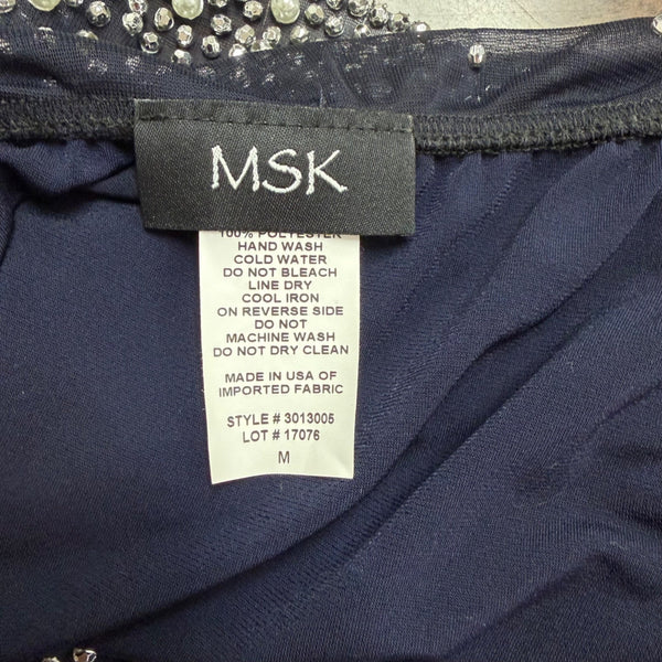 MSK Womens Navy Polyester Beaded Chiffon Overlay Midi Dress Size M