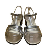 Amalfi By Rangoni Women’s Silver Leather T-Strap Sosta Heeled Sandals Size 7.5