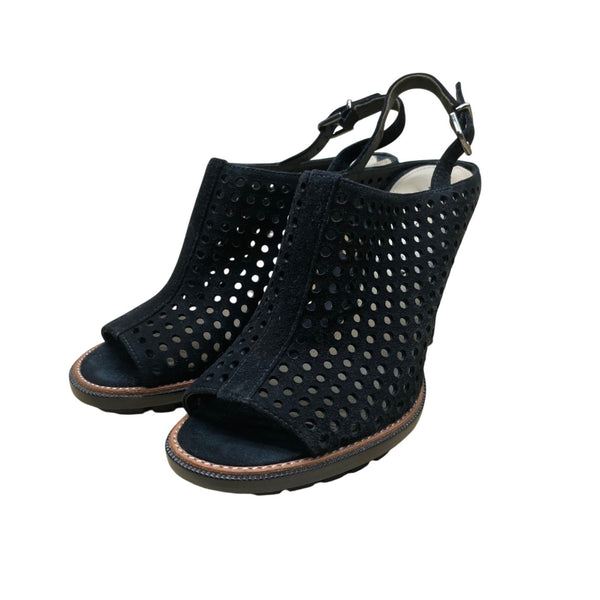 Via Spiga Womens Black Suede Slingback Perforated High Heel Sandals Sz 6M