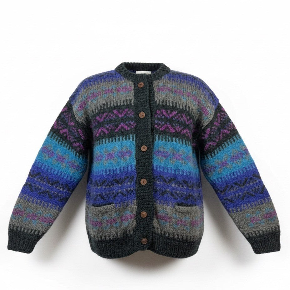 Snowfox Women’s Blue & Purple Handmade Knitted Cardigan From Nepal
