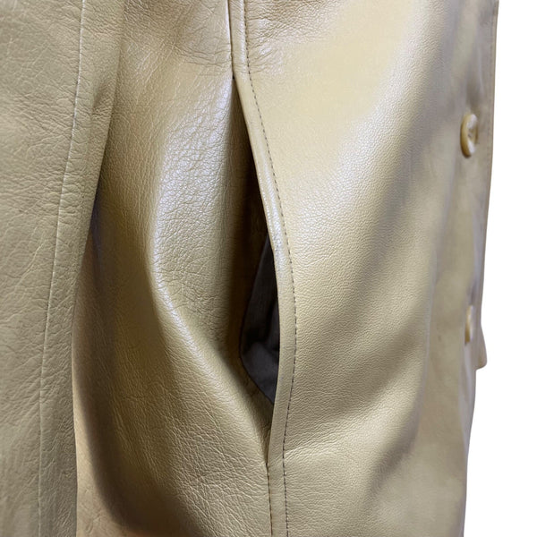 Couture Womens Yellow Leather Jacket With Satin Lining  Slim Fit Button-Up Sz S