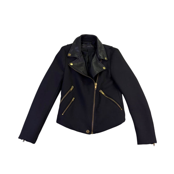 Zara Basic Womens Black Moto Jacket With Gold Zippers Size S