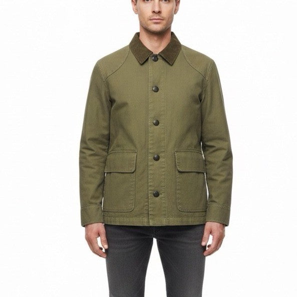 Everlane Mens Olive Green Organic Cotton Utility Jacket Button Up Sz S