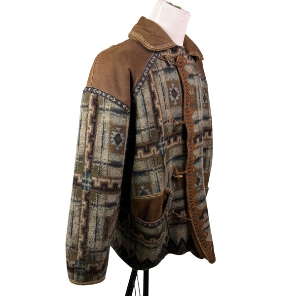 Carlos Ibanez Mens Brown Wool & Suede Western Toggle Coat Vintage Design Sz 54