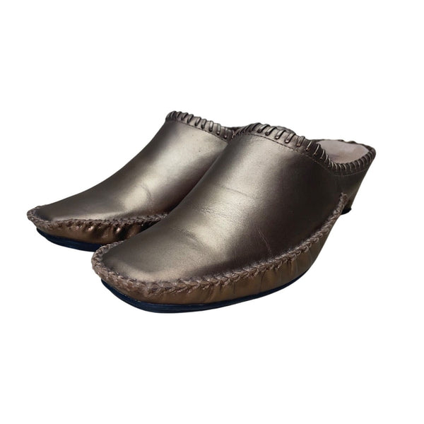 Modellista Women’s Bronze Stitched Leather Slip-On Drive Mules Size 10M