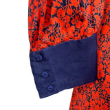 Vintage Therese Red & Navy Floral Long Sleeve Midi Dress