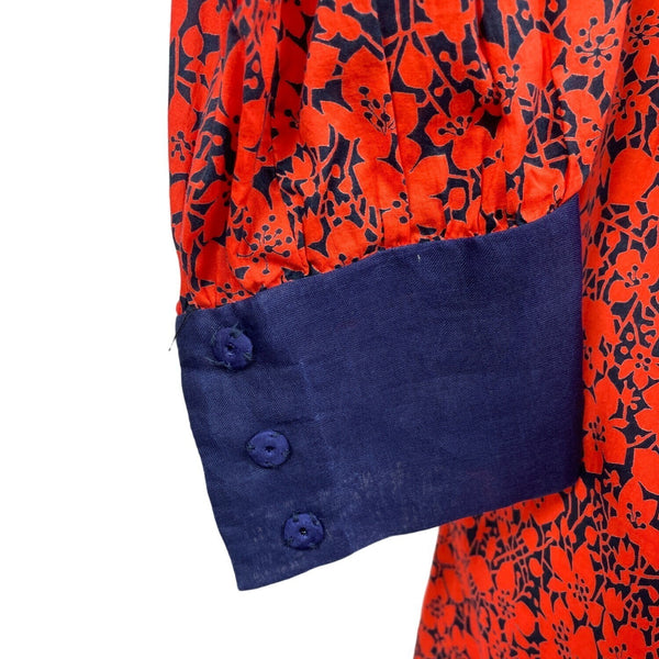 Vintage Therese Red & Navy Floral Long Sleeve Midi Dress