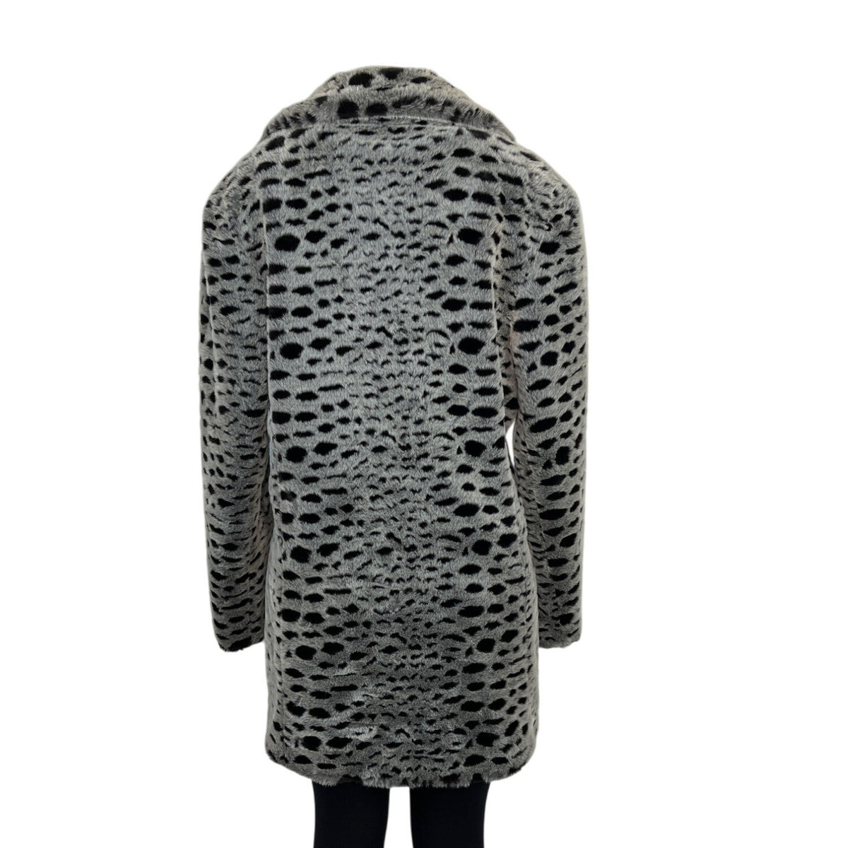 Unique New York Women's Grey Faux Leopard Fur Double-Breasted Coat Sz S