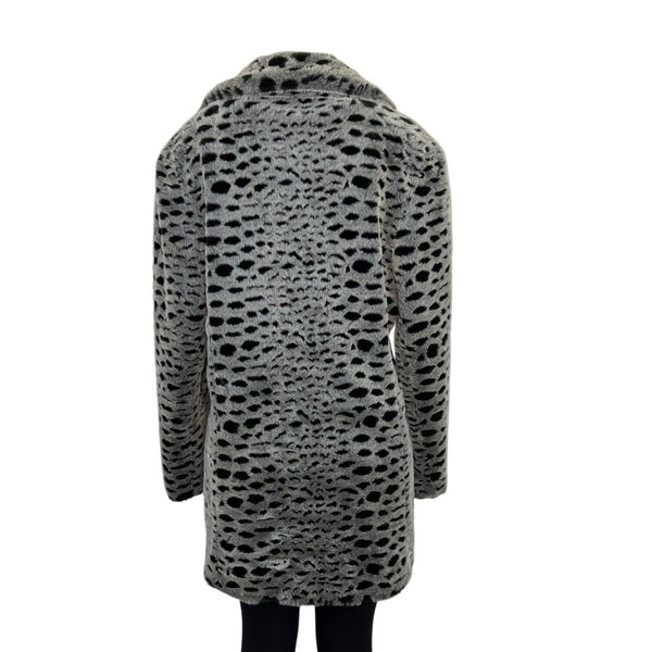 Unique New York Women's Grey Faux Leopard Fur Double-Breasted Coat Sz S