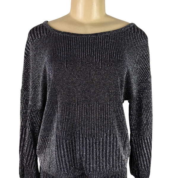 Venus Womens Black Metallic Long Sleeve Bodycon Mini Dress Sz XS